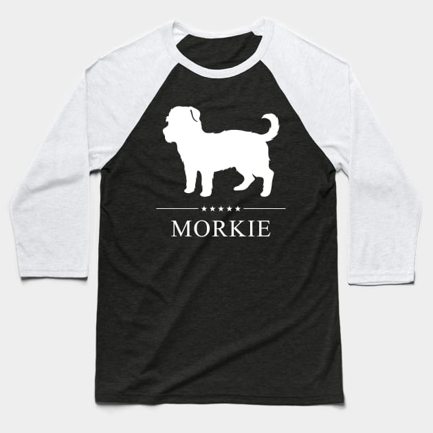 Morkie Dog White Silhouette Baseball T-Shirt by millersye